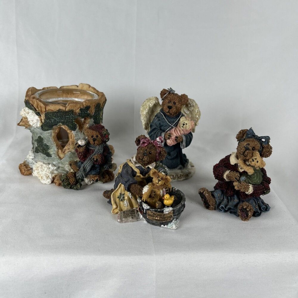 Boyds Bears Collectible Figures Lot Of 4 Charity Angelhug Cherish Candle Holder